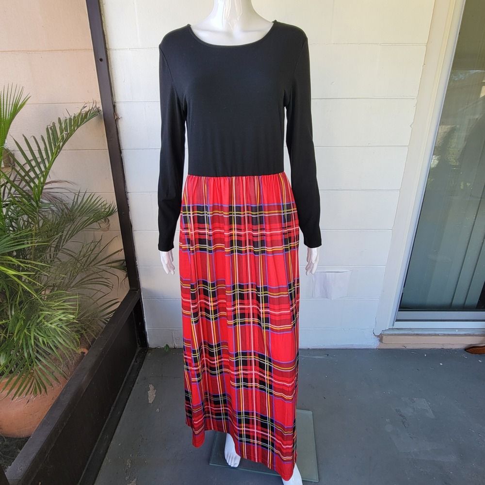 Merokeety Maxi Dress Red Black Plaid Women M Academic Winter Holidays Preppy